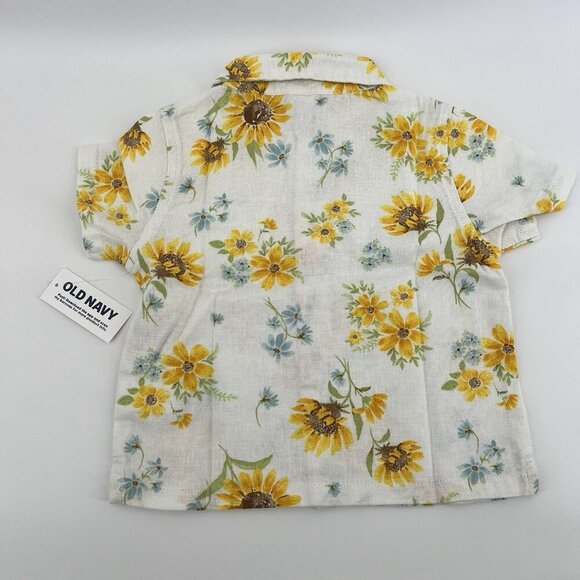 Old Navy Toddler Boys Linen Blend Shirt Short Sleeve Floral Print Sunflower 3T - Picture 7 of 7